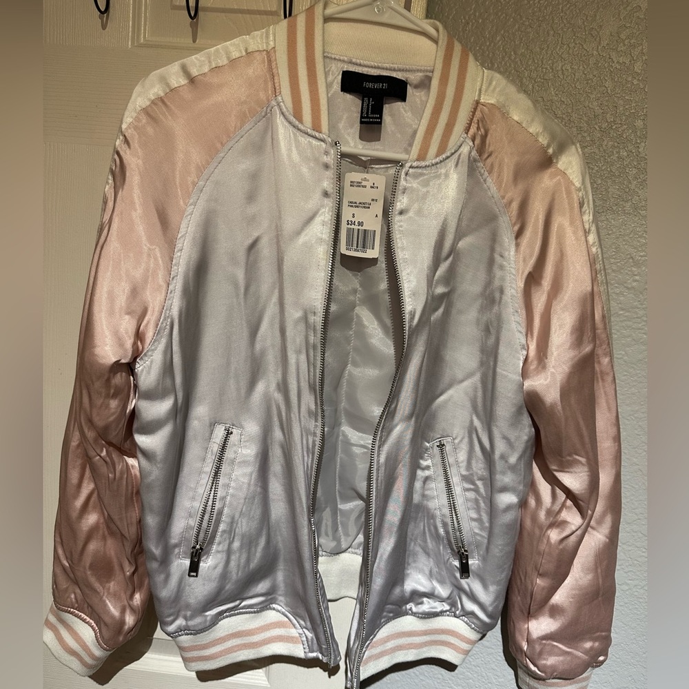 Brand New Bomber Jacket from Forever 21 (light pink & silver)